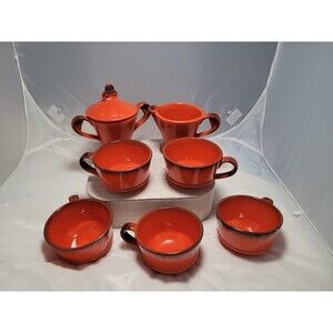 Metlox Poppytrail Red Burnt Orange Cup mugs sugar Creamer vintage Rivet